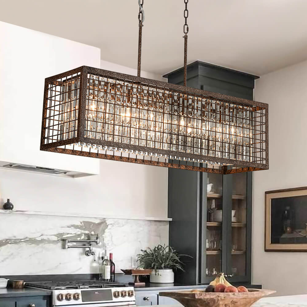 Vintage Farmhouse 4 - Light Rectangle Island Crystal Chandelier - BositaSP